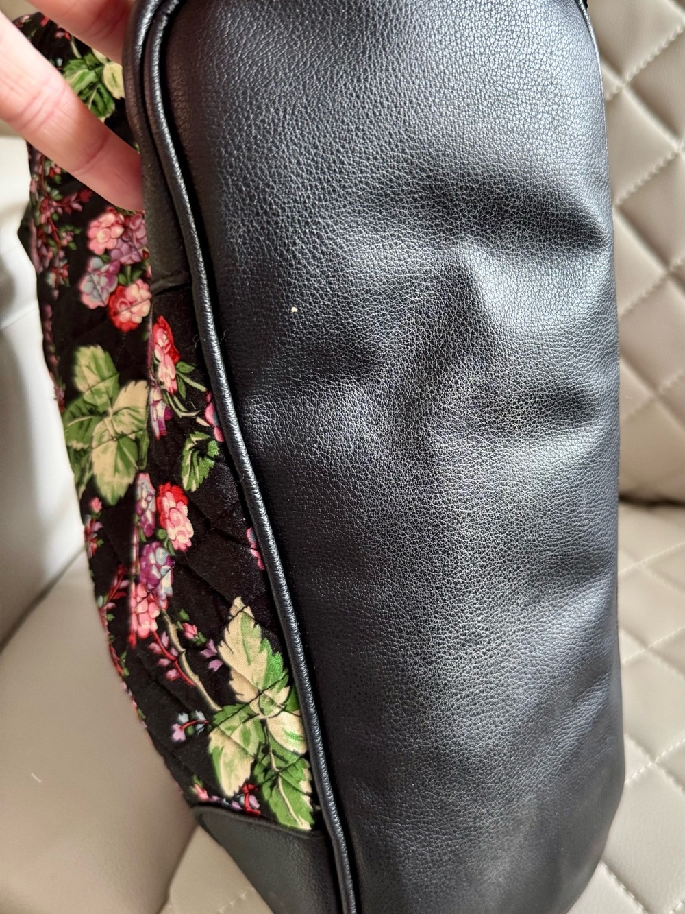 Vera Bradley Black Quilted Tote with Pink & Green Floral Print - Picture 7 of 7
